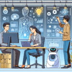 Team collaborating with AI technology tools.