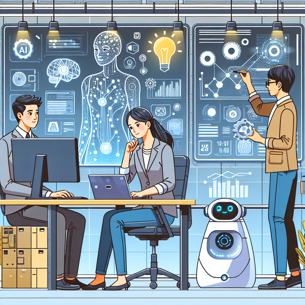 Team collaborating with AI technology tools.